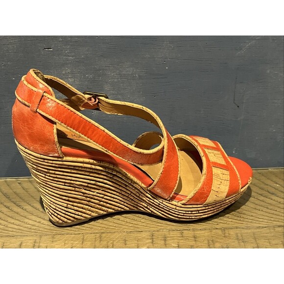 Miz Mooz leather Sandal Heel Wedge Shoes Size 8.5 Orange Kenya Toe Buckle Summer - Picture 7 of 10